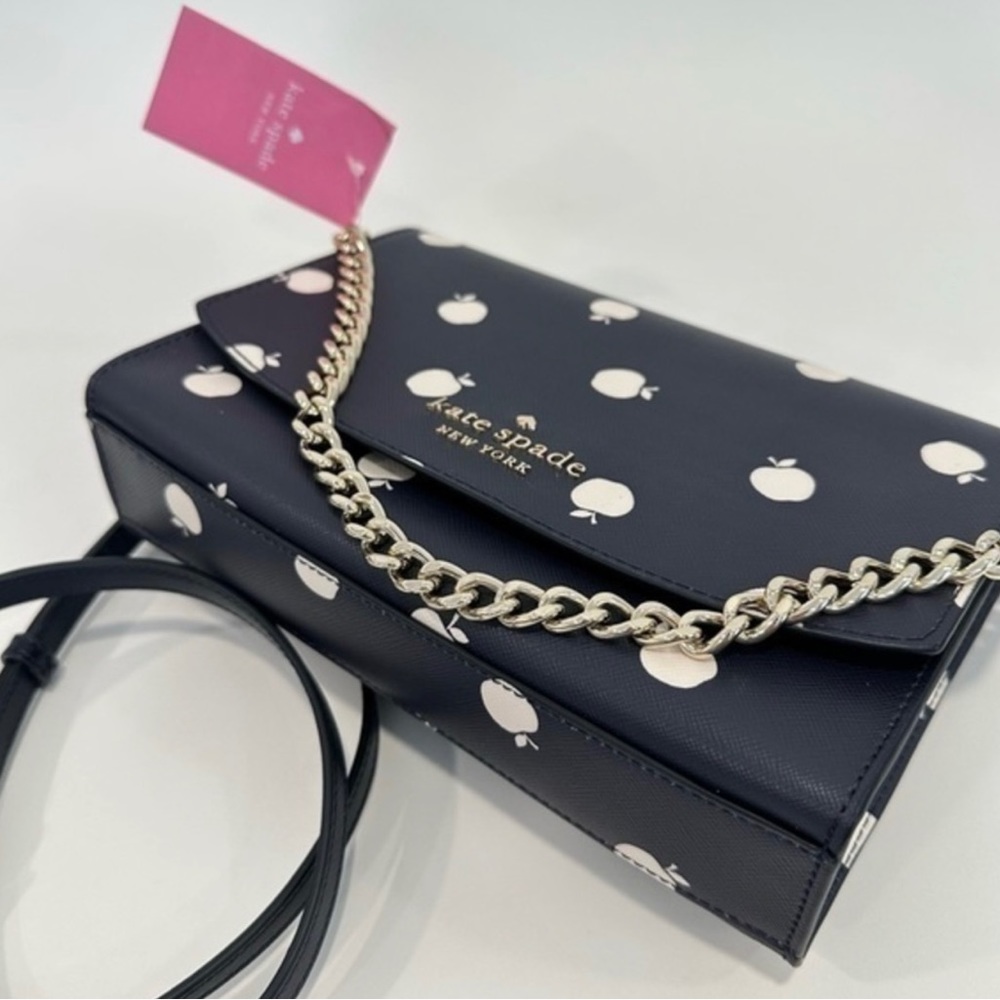 Kate Spade Carson Orchard Toss Blue Apple Print Convertible Crossbody Handbag 🍎 - Picture 14 of 15